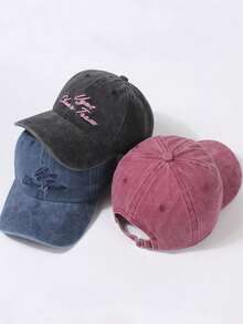 1 pieza Gorra de béisbol unisex de unicolor casual con bordado de letras, gorra snapback de poliéster casual, retro y versátil, apta para actividades al aire libre y uso diario - Ver 9