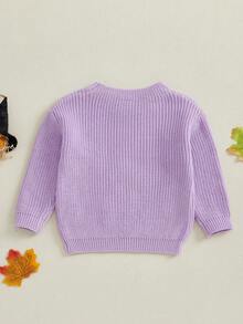 Suéter de punto de Halloween para niñas, manga larga, cuello redondo, letras fantasma bordadas, prenda de punto adecuada para uso diario y al aire libre, tela suave y cómoda, agradable para la piel, un regalo de cumpleaños imprescindible. - Morado - Ver 7