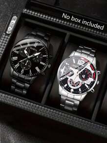 4/2pcs Luxury High-End Men's Quartz Watch, Zinc Alloy Strap And Leather Strap, Perfect Gift For School, Graduation Ceremony Or Any Occasion, Perfect For Brothers To Wear, Ideal Gift For Men - Suitable For Various Occasions To Wear
