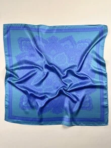 1 件女士鱼类动物印花方形围巾优雅围巾头巾女士缎面头巾发饰 - 藍色 - 查看 2