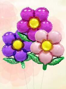 3pcs Flower Shaped Decorative Balloon, Cute Creative PE Balloon For Birthday Party, - Multicolor - View 1
