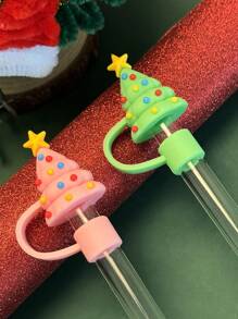 1 /2 /3 /6PCS Christmas Silicone Straw Cover, Suitable For 40oz/30oz/10mm Sippy Cup, Water Cup Decoration Accessories Reusable Straw Cover, Portable Protective Plug Decoration, For Christmas Gifts, Cup Accessories, Party Holiday Gifts To People