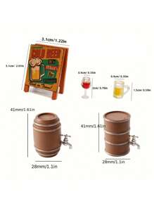 1:12 Dollhouse Accessory - Wooden Beer Barrel/Wine Barrel Set With Bucket Top, Mini Wine Glass/Beer Glass, Mini Wooden Beer Sign, DIY And Decorate Your Own Perfect Project!