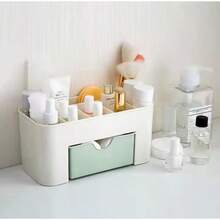 Organizador de maquillaje cosméticos multiusos escritorio baño 6 compartimentos 1 cajón caja joyero organizador cosmético maquillaje organización tocador compacto accesorios belleza práctico - Blanco - Ver 6