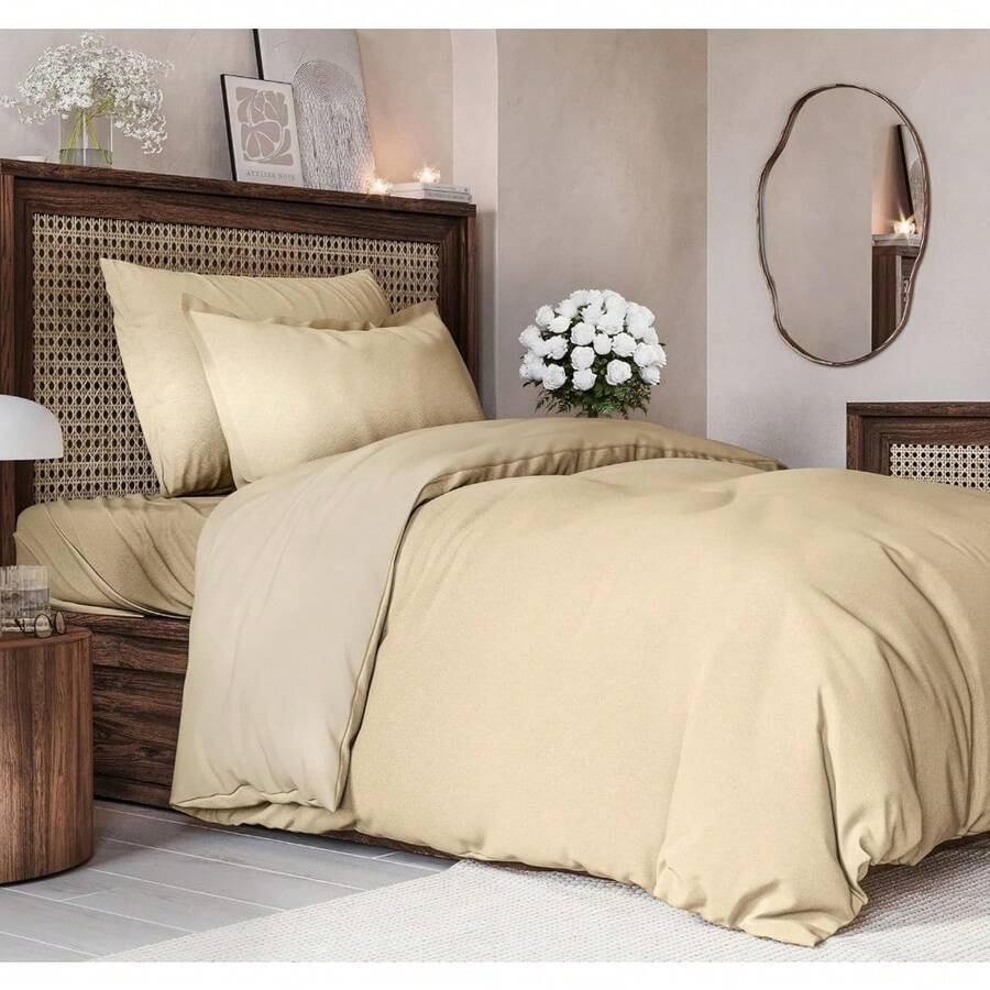 Cover Queen Size Set - Extra Soft Queen Size Duvet Cover 90 X 90 With 2 Pillow Shams - Hotel Luxury Easy Care And Fade Free W/ Zipper Closures & Ties - Breathable Bedding Set (Light Sage Green) - 12 - 混色棕褐色(無被子) - 查看 1