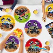 30 件越野赛车主题一次性纸盘，7 英寸越野怪物卡车盘，适合生日派对、赛车主题活动、节日、日常餐饮 - 彩色 - 查看 3