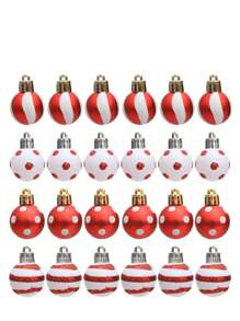 12/24 Stücke Weihnachtsbaumkugeln, limonengrün, rot und weiße Dekorationen, Punkte und Streifen, Weihnachtsschmuck, Minzbömbchen, Zuckerstangen, Weihnachtsdekorationen, Baumhäuser