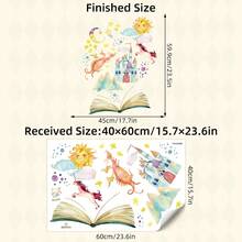 1 件故事书儿童房墙贴 - 童话书主题可移除儿童房装饰，卡通城堡龙教育墙贴适用于游戏室家居装饰