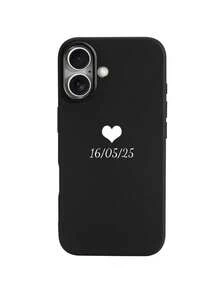 1pc Customized Date & Heart Pattern Shockproof Phone Case Compatible With IPhone 16 Pro Max/16 Pro/16 Plus, IPhone 17 Pro Max/17 Pro/17 Air - Black - View 5