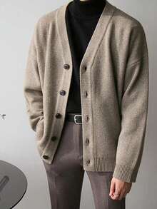 كارديجان طويل الأكمام بياقة على شكل حرف V وأزرار للرجال، ملابس رجالية كاجوال للخريف والشتاء