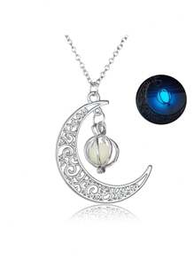 1 pièce Collier ras-de-cou en alliage lumineux en forme de lune et de citrouille, une création idéale pour les fêtes, convient pour le port quotidien, les festivals, les soirées et les cadeaux, pour hommes et femmes