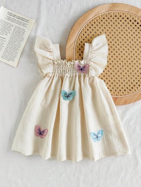 Baby Girl Ruffle Square Neck Trumpet Sleeve Summer Mini Dress