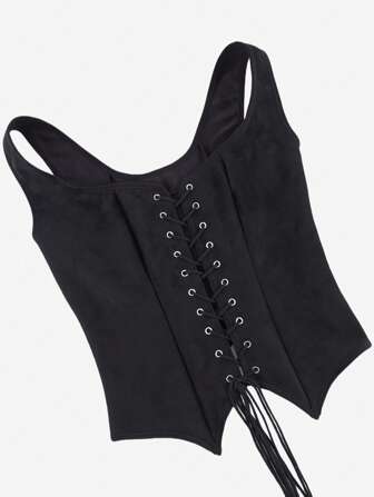 Korsetttopp, linne fram, snörning fram, breda axlar, shapewear-top för damer, kan bäras som ytterkläder, bodysuit, korsett, punkväst för bal, maskerad, cosplay-dräkt, halloween, midjetränare