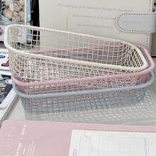 4 件奶油色铁丝收纳篮，多件装，多色组合收纳，多功能桌面办公和学生用品收纳盒，笔筒