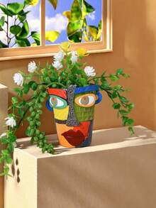 1pc Whimsical Large Resin Planter - Waterproof, Great For Outdoor Garden And Balcony Decoration, Handmade Picasso Fauvist Abstract Beauty Face Planter, 2025 New Face Planter Flower Pot Head For Indoor Plants, Colorful Art Antique Planter - Multicolor - View 6