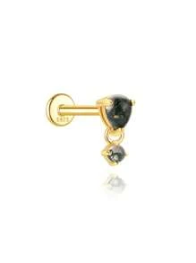 1 Stück Natürlicher Moos-Achat Ohrringe für Frauen|925 Sterling Silber Hypoallergen Schmuck|Vintage leichtgewichtige flache Knorpelohrstecker für den täglichen Gebrauch|Ohrnadeldurchmesser: 1,2 mm