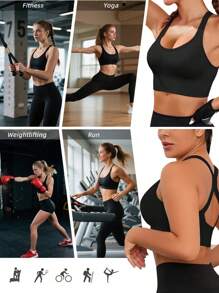 Set de 3 sujetadores deportivos sin costuras y a prueba de golpes, ligeros y transpirables para correr, con diseño estético de espalda, soporte y sin cables, sujetadores de mujer ropa interior cómoda lencería, tops deportivos con acolchado, suaves y sin costuras, tops deportivos inalámbricos, lencería para yoga, sujetadores deportivos curvos para verano