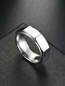 1 件时尚多边形金色/银色/黑色不锈钢戒指，男士独特情侣戒指