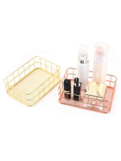 1/2 件铁丝网桌面收纳篮，创意金属收纳篮