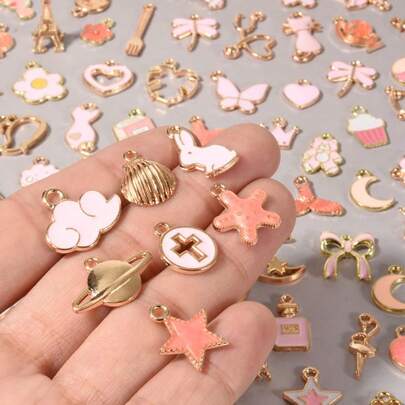20/50/100pcs Cute Enamel Pendants, Watermelon, Leaf, Bow, Heart Metal DIY Jewelry Charms, Suitable For Necklace, Bracelet, Earring Making, Random Mixed Styles