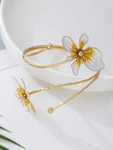 1 件铁合金双头珐琅滴釉花卉开口手镯，简约优雅的时尚手链，适合母亲节礼物、派对、宴会和日常佩戴 - 白色 - 查看 3