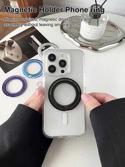 Suporte magnético removível para celular MagSafe - Suporte de dedo para celular, equipado com um suporte removível e um suporte magnético dobrável, compatível com iPhone e Android. Acessórios compatíveis com iPhone, Android, presente de aniversário, família, amigos.