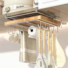Stainless Steel Kitchen Hanging Organizer Rack With Hooks Paper Towel Dishcloth Hanging Rack Cutting Board Pot Cover Storage Shelf
