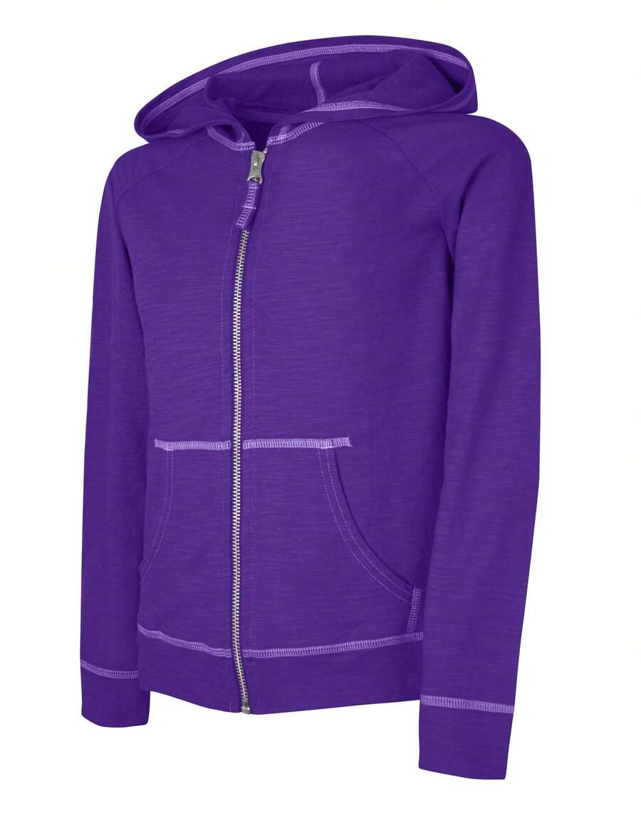 Hanes Girls` Slub Jersey Full-Zip Hoodie, K208, S, Purple Crush - 紫色 - 查看 1