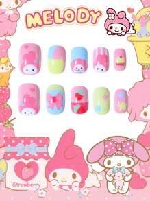 Sanrio Sanrio Hello Kitty 24pcs Short Square French Tip Nails Cute 3d Melody Pattern Press-On Nails Fit Perfectly Acrylic Fake Nails Set, Melody Nail ,Nail Art For Girl And Child Daily Wear And Family Gathering Use,Pink Girl Style,Summer Nail,Spring Nail.