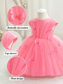 Robe de fête de la Saint-Valentin en tulle avec papillon pour bébé fille, jupe à volants gonflés, convient pour le premier anniversaire, le mariage, le banquet, la scène ou les célébrations de fêtes