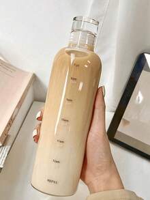 1个500毫升/750毫升塑料运动水瓶，大容量，防漏，带时间标记，创意防摔 - 無色 - 查看 6