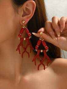 2pcs Handmade Coral Beads & Tassel Earrings, Elegant Boho Jewelry Accessories Suitable For Beach, Vacation, Daily Casual, Dating, Party, Gift, Goes Well With Summer Bikini Dress