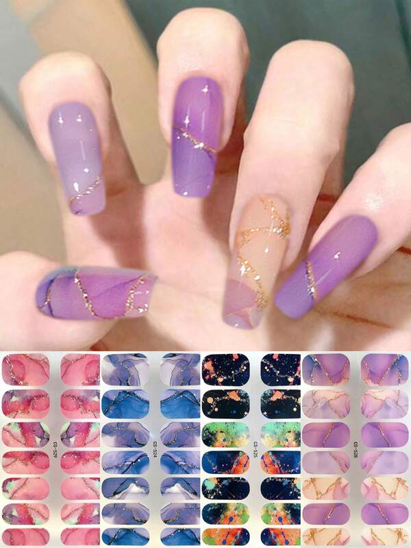 4 láminas de tiras de esmalte de uñas gradiente con brillo, juego de envoltura de uñas autoadhesiva completa con 2 limas de uñas, pegatinas de arte de uñas DIY para mujeres y niñas