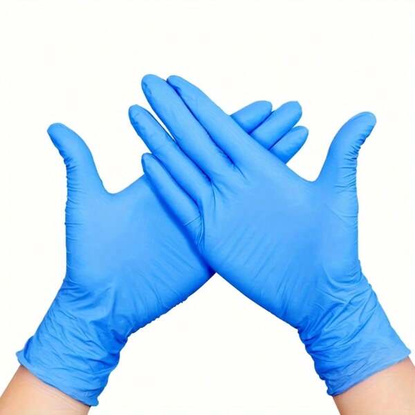 100pcs/Pack Blue High-Elastic Disposable Nitrile Gloves, Waterproof, Anti-Static, Multi-Purpose Work Gloves For Household Cleaning, Food Preparation, Cooking, Nitrile Synthetic Protective Gloves