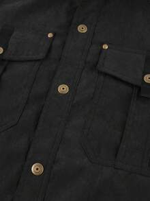 LEDUNTINO [Printemps/Été] Veste cargo mode homme, sport, unie, à carreaux, manches longues, chemise homme printemps automne, col, bouton, poches à rabat, mode et polyvalente, parfaite pour l'extérieur et les déplacements, cadeau idéal pour le petit ami ou le mari Noir - Noir - Voir 4