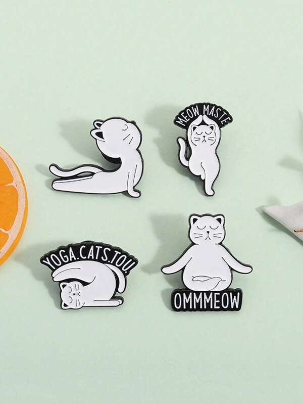 4 Stücke niedlicher Yoga Katzen Anstecker, Cartoon Tier Abzeichen Accessoire zum Verschenken an Freunde, die Yoga lieben