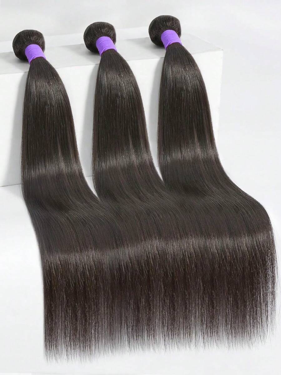Uveous Brazilian Straight Bundles Human Hair 16 18 20 Inch, 12A Grade, 100% Unprocessed Virgin Human Hair Extensions, Natural Black (10-34)