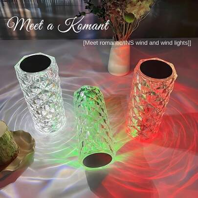 Crystal Desk Lamp (Touch & Remote Control), Atmosphere Night Light, RGB 16 Color Changing Lamp, USB Powered, Rechargeable 2-3 Hours, Suitable For Room Decor, Party, Restaurant, Holiday, Camping, Wedding, Creating A Romantic & Dreamy Ambiance