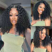 Curly Wigs Human Hair 13x4 HD Deep Wave Lace Front Wigs Human Hair Pre Plucked 12 Inch Bob Wig Human Hair Short Curly Glueless Wigs For  Women Natural Hairline 250% Density Bob Wigs - Natural Black - 查看 5
