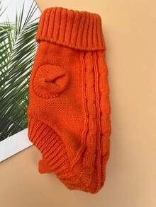 1pc Solid Color Twist Cord Textured Sweater - Orange - View 3