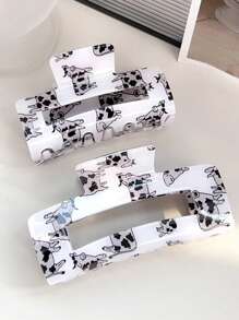 1pc Square Clamp Cartoon Cow Hair Clip, Hollow Hair Claw For Ponytail Fashion Hair Accessories Animal Claw Clips