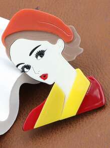 1 Stück handgefertigte Acryl-Schal-Mädchen-Portrait-Brosche, Vintage-Stil Anstecknadel