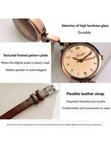 1pc Women's PU Leather Strap Round Digital Small Dial Vintage British Style Niche Luxury Quartz Watch, Suitable For Daily Wear