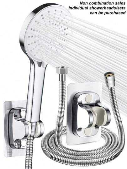 Handheld Showerhead High Pressure 3 Function Shower Head With 1.5m/59in Stainless Steel Hose And Adhesive Wall Bracket