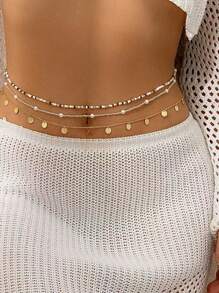 Diese mehrlagige, feine Taillenkette mit Reisperlen für Damen verfügt über ein einzigartiges Design, ist exquisit und modisch, süß und cool, vielseitig und hat einen sexy und hochwertigen Strandstil. Es eignet sich für Accessoires wie Reisen, Urlaub, leichte Partys und Strandurlaube