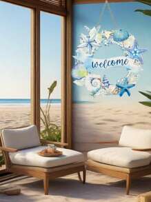 Ocean Themed Decorative Wooden Wall Hanging - 20*20*0.5cm, Starfish And Shell Elements Decor, Create Warm Coastal Atmosphere, Perfect Summer Decoration