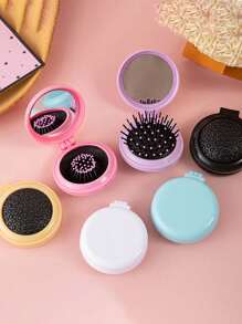1 pieza Espejo plegable con peine de la serie Macaron, peine pequeño con cojín de aire y espejo de maquillaje, cepillo de masaje para cabeza con espejo estilo niña DIY, todo en uno, peine con cojín de aire minimalista Macaron, espejo portátil de unicolor con cepillo de masaje, peine plegable de color caramelo para mujeres, maquillaje, barato, decoración de habitación, tocador, viaje, dormitorio, accesorios de maquillaje, espejo, espejo de tocador, mini espejo, espejo compacto, espejo pequeño, espejo de mano