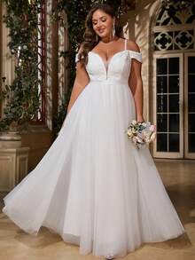 Plus Size Damska Lekka Suknia Ślubna, Suknia Wieczorowa Z Odsłoniętymi Ramionami, Na Formalne Wydarzenie, Przyjęcie, Pierwszy Taniec, Kolacja