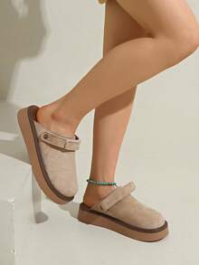 女士春季新款圆头厚底舒适套脚休闲时尚穆勒鞋 - 杏色 - 查看 7