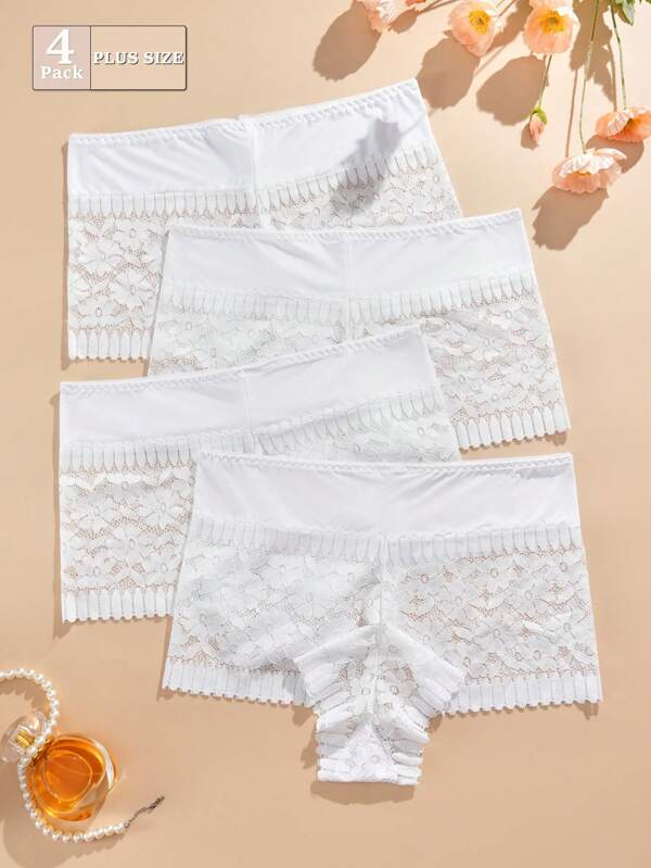 FOVTY 4 Peças Calcinha de Cintura Alta com Renda Floral para Mulheres Plus Size